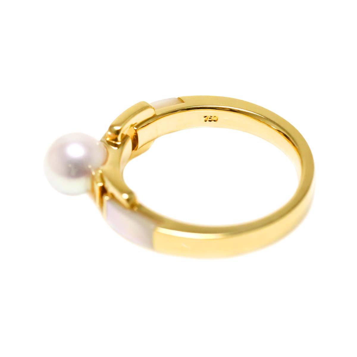 Akoya Pearl 6.3mm Mother of Pearl MOP Ring 18K YG 750 Size6(US)