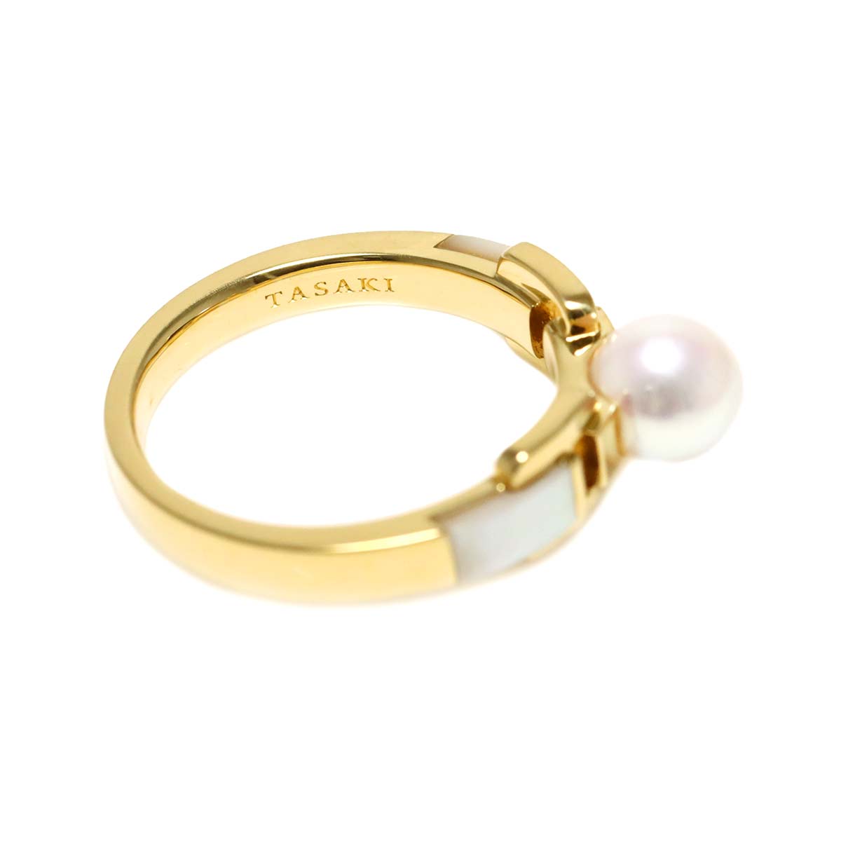 Akoya Pearl 6.3mm Mother of Pearl MOP Ring 18K YG 750 Size6(US)