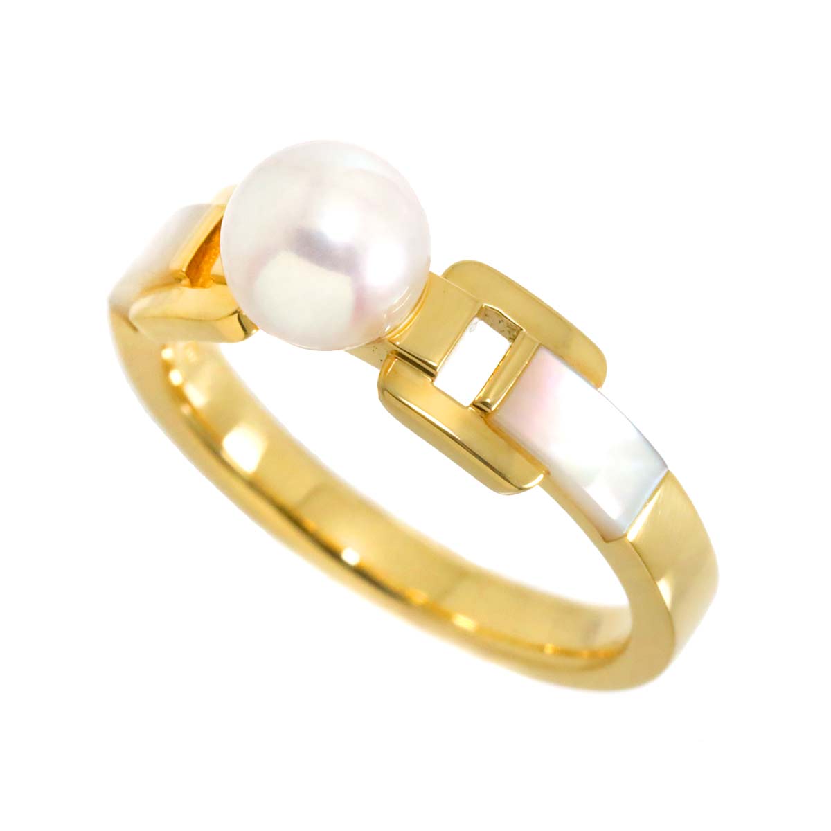 Akoya Pearl 6.3mm Mother of Pearl MOP Ring 18K YG 750 Size6(US)