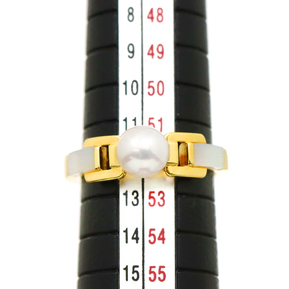 Akoya Pearl 6.3mm Mother of Pearl MOP Ring 18K YG 750 Size6(US)