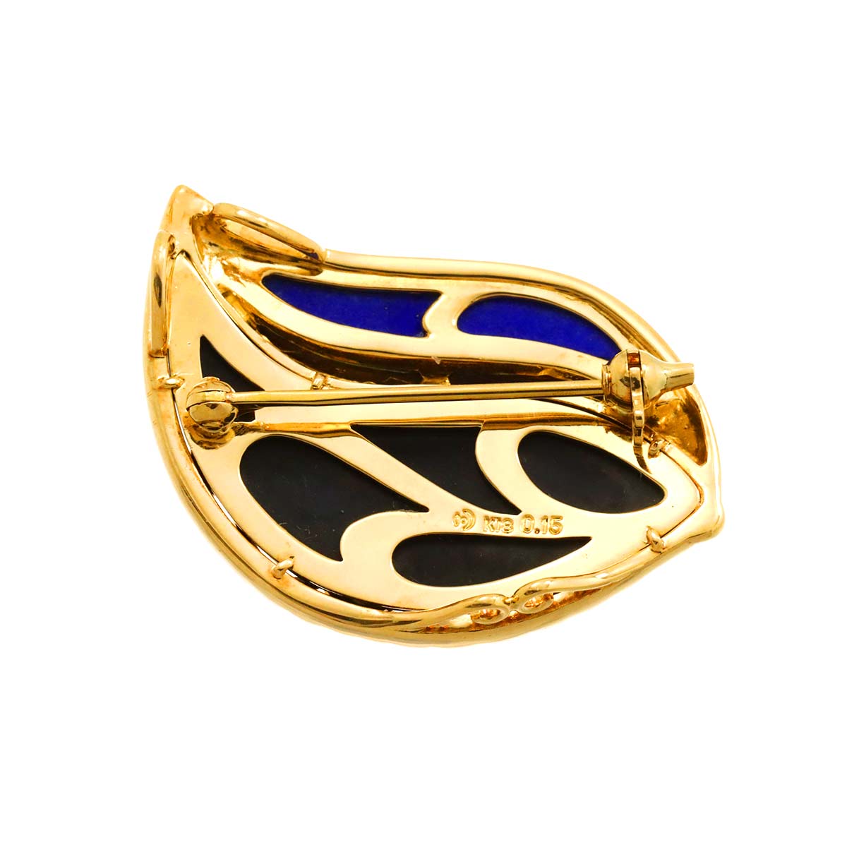 Onyx Lapis Lazuli Diamond 0.15ct Brooch Pendant Top 18K YG 750