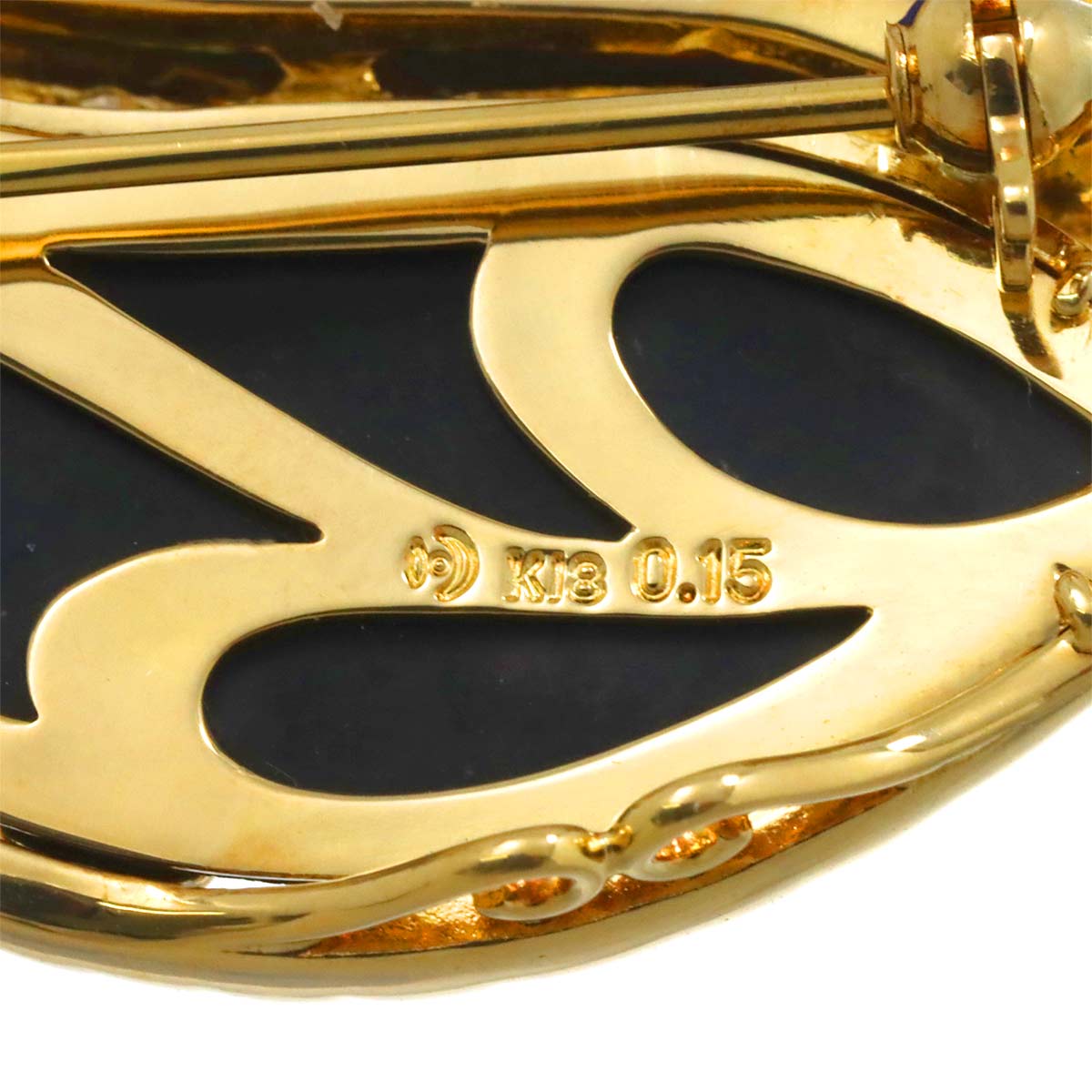 Onyx Lapis Lazuli Diamond 0.15ct Brooch Pendant Top 18K YG 750