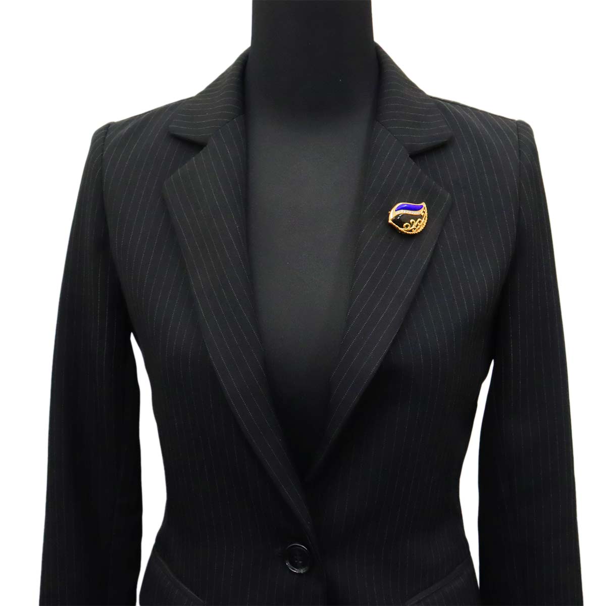 Onyx Lapis Lazuli Diamond 0.15ct Brooch Pendant Top 18K YG 750