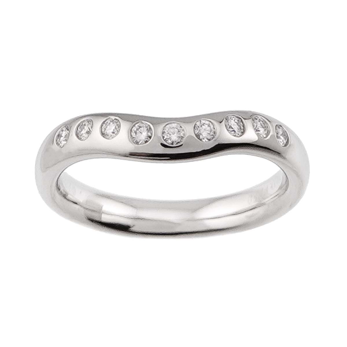 Wide Curved Band Diamond Ring Pt Platinum Size4(US)