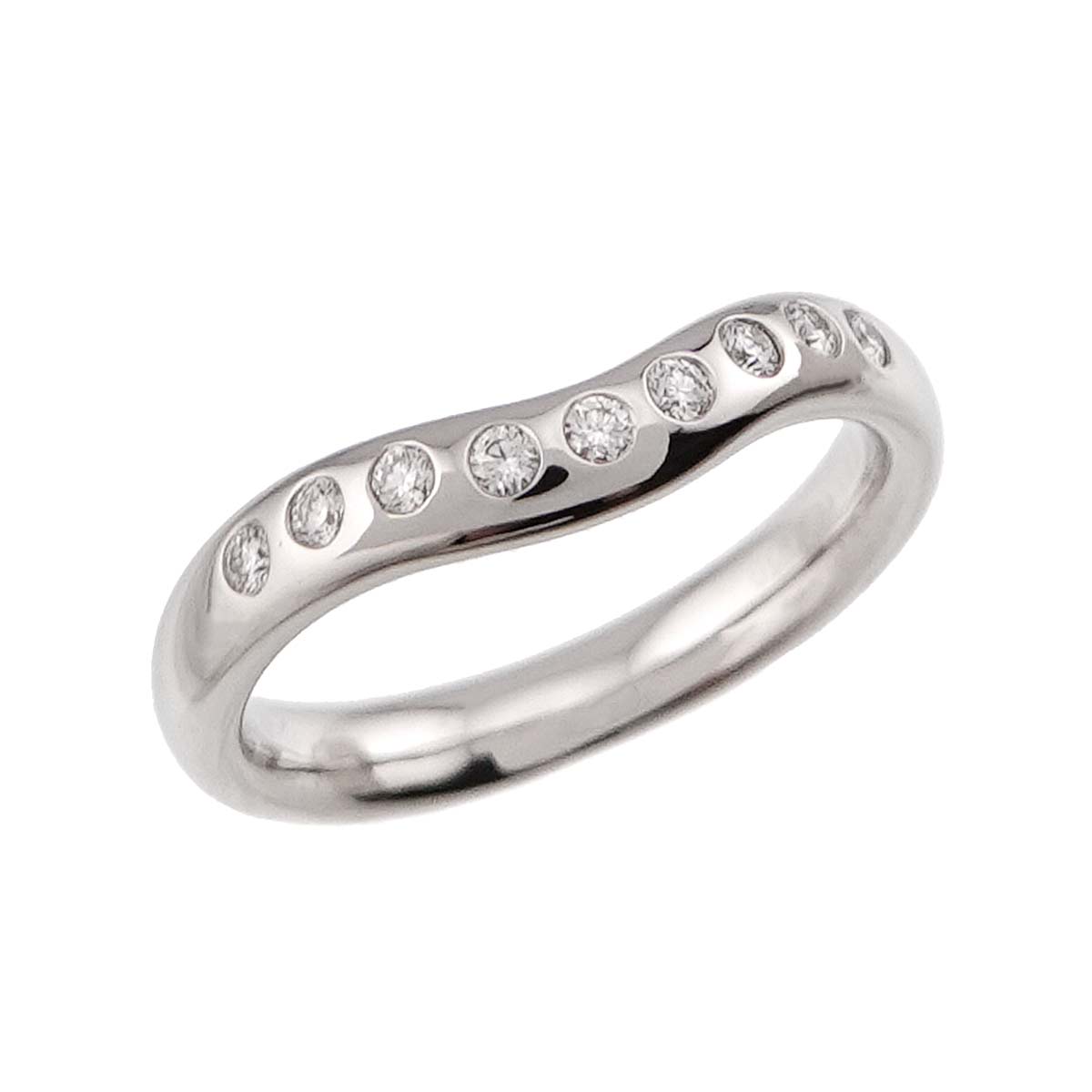Wide Curved Band Diamond Ring Pt Platinum Size4(US)