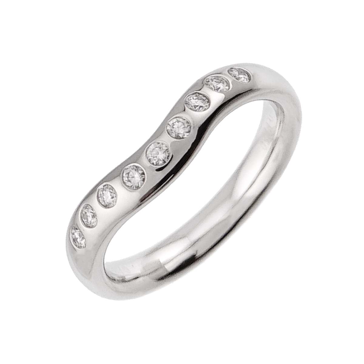 Wide Curved Band Diamond Ring Pt Platinum Size4(US)