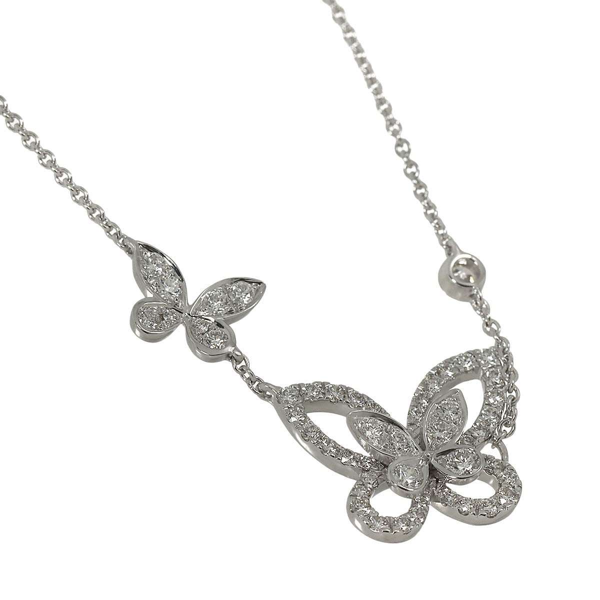 Double Butterfly Silhouette Diamond Necklace 18K WG 750