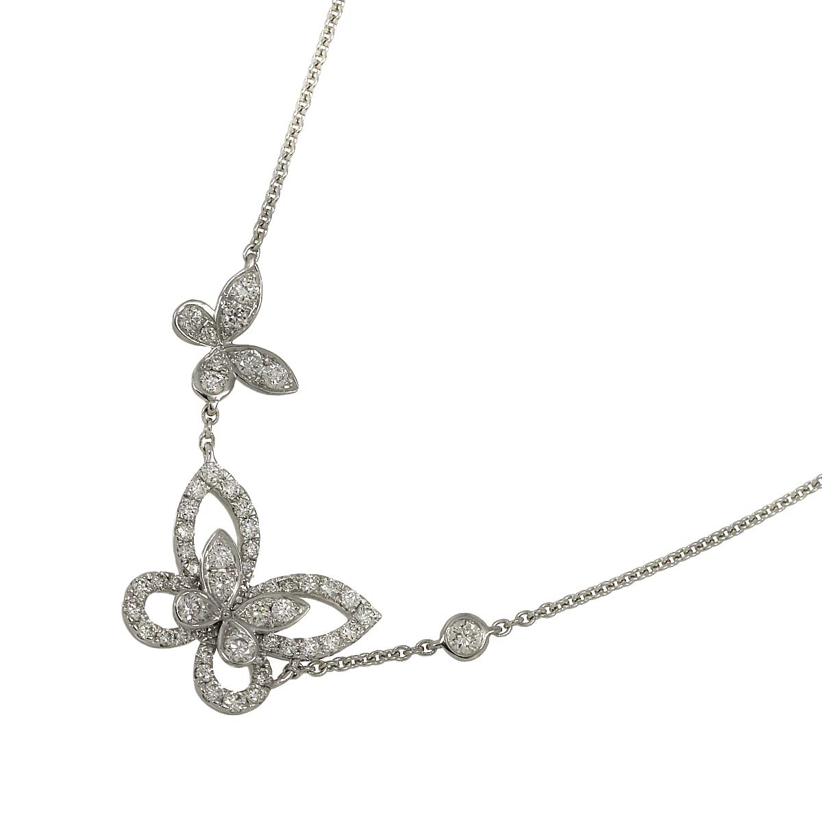 Double Butterfly Silhouette Diamond Necklace 18K WG 750