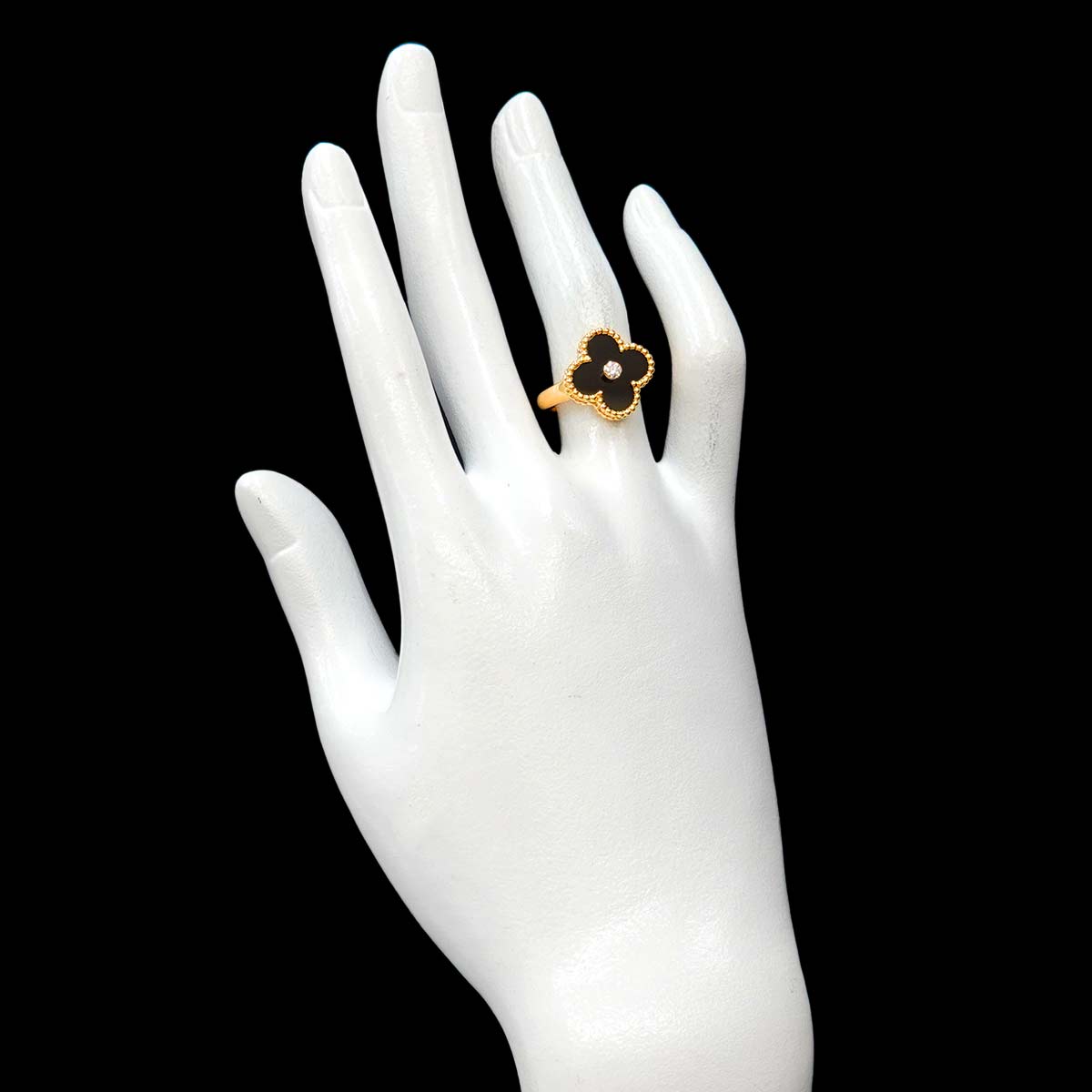 Alhambra onyx Diamond Ring 18K YG size52 6(US)
