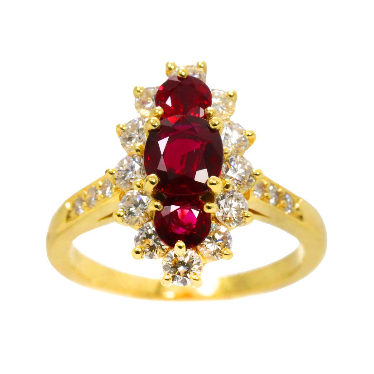 Ruby 1.45ct Diamond 1.04ct Ring 18K Yellow Gold 750 6.25-6.5(US)