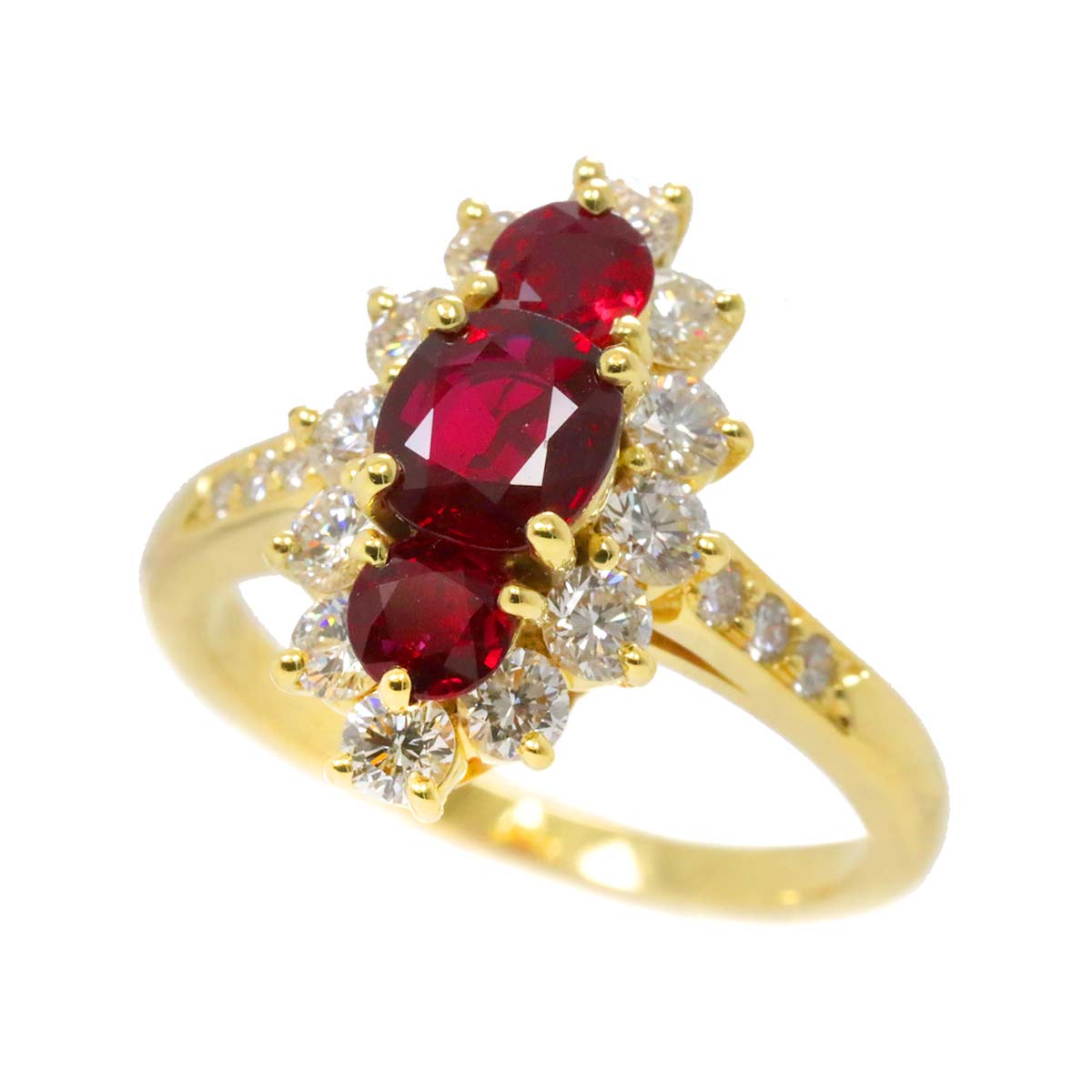 Ruby 1.45ct Diamond 1.04ct Ring 18K Yellow Gold 750 6.25-6.5(US)