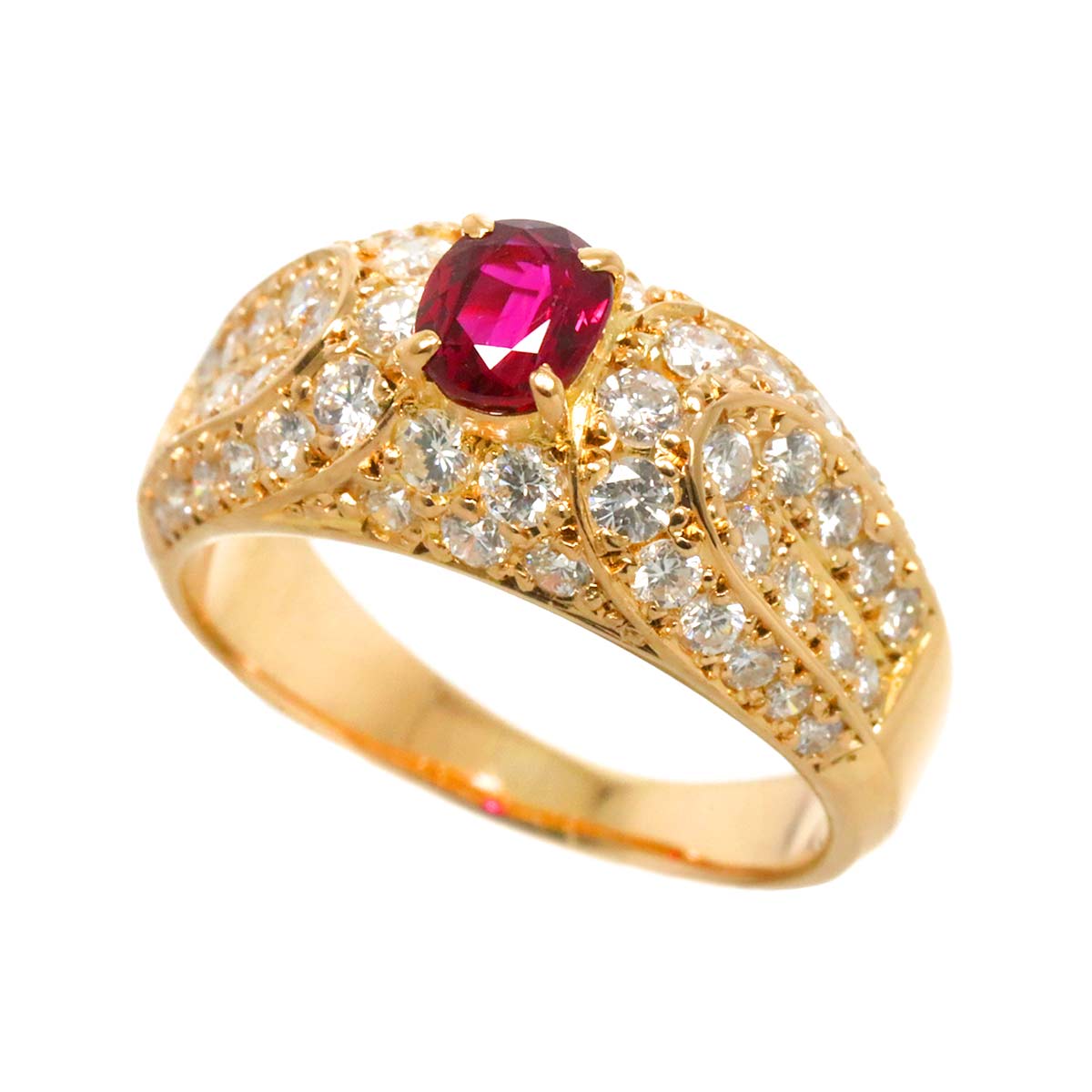 Ruby 0.56ct Diamond 1.15ct Ring 18K K18 PG Pink Gold size6(US)