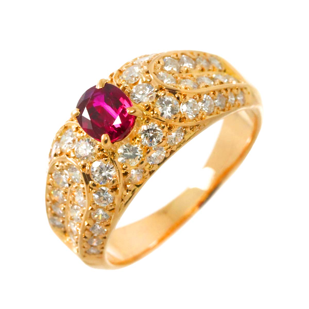 Ruby 0.56ct Diamond 1.15ct Ring 18K K18 PG Pink Gold size6(US)