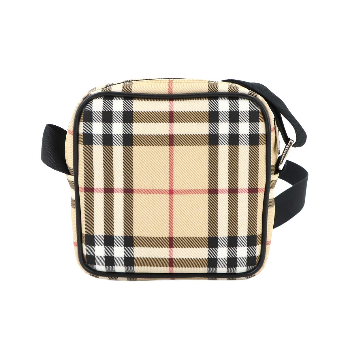 Plaid Shoulder Bag PVC Leather Canvas Beige Black Purse