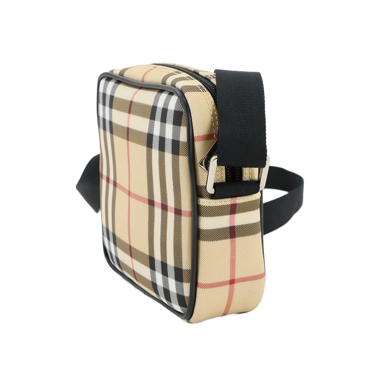 Plaid Shoulder Bag PVC Leather Canvas Beige Black Purse