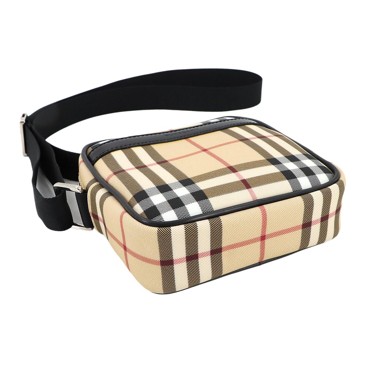 Plaid Shoulder Bag PVC Leather Canvas Beige Black Purse