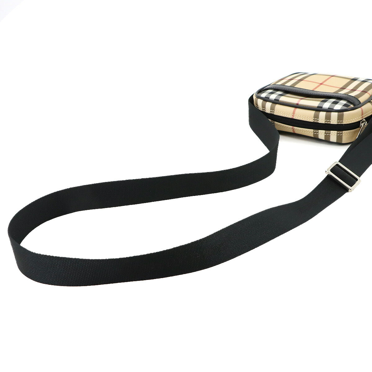 Plaid Shoulder Bag PVC Leather Canvas Beige Black Purse