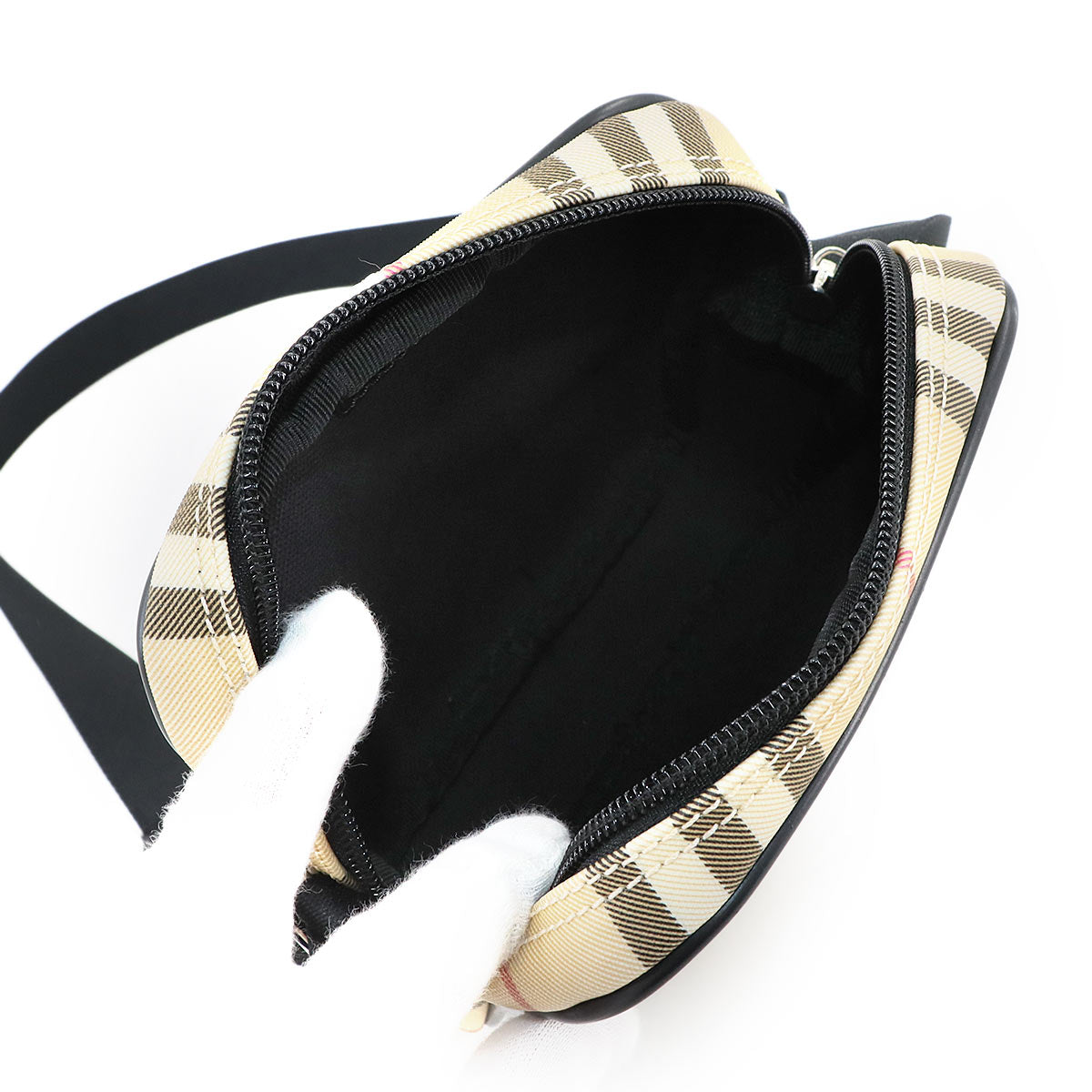 Plaid Shoulder Bag PVC Leather Canvas Beige Black Purse