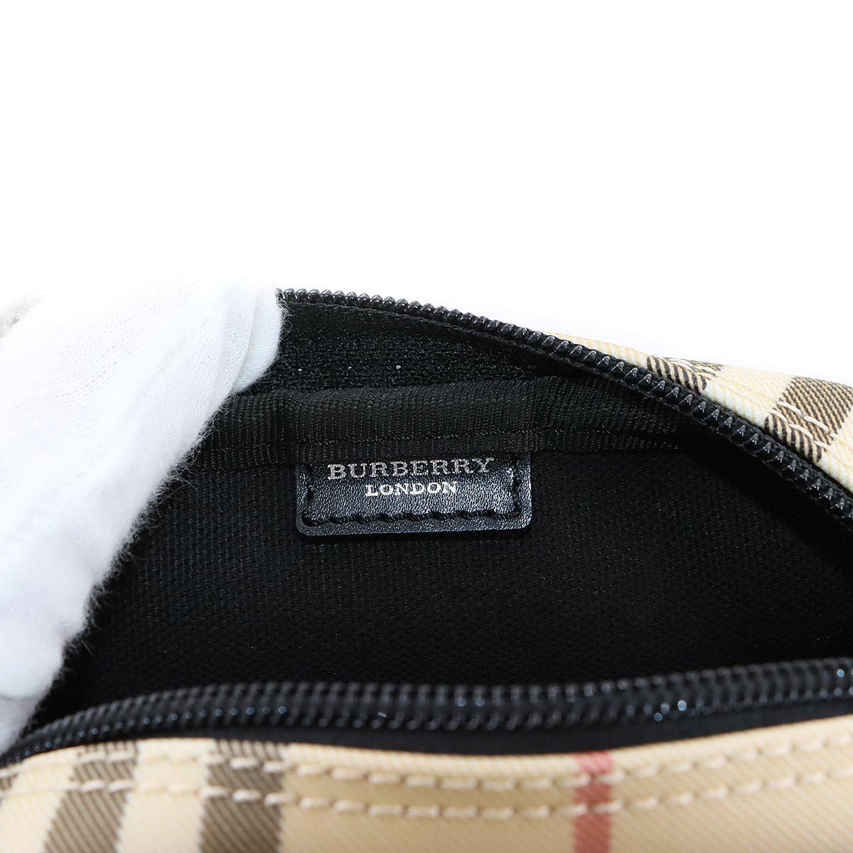 Plaid Shoulder Bag PVC Leather Canvas Beige Black Purse