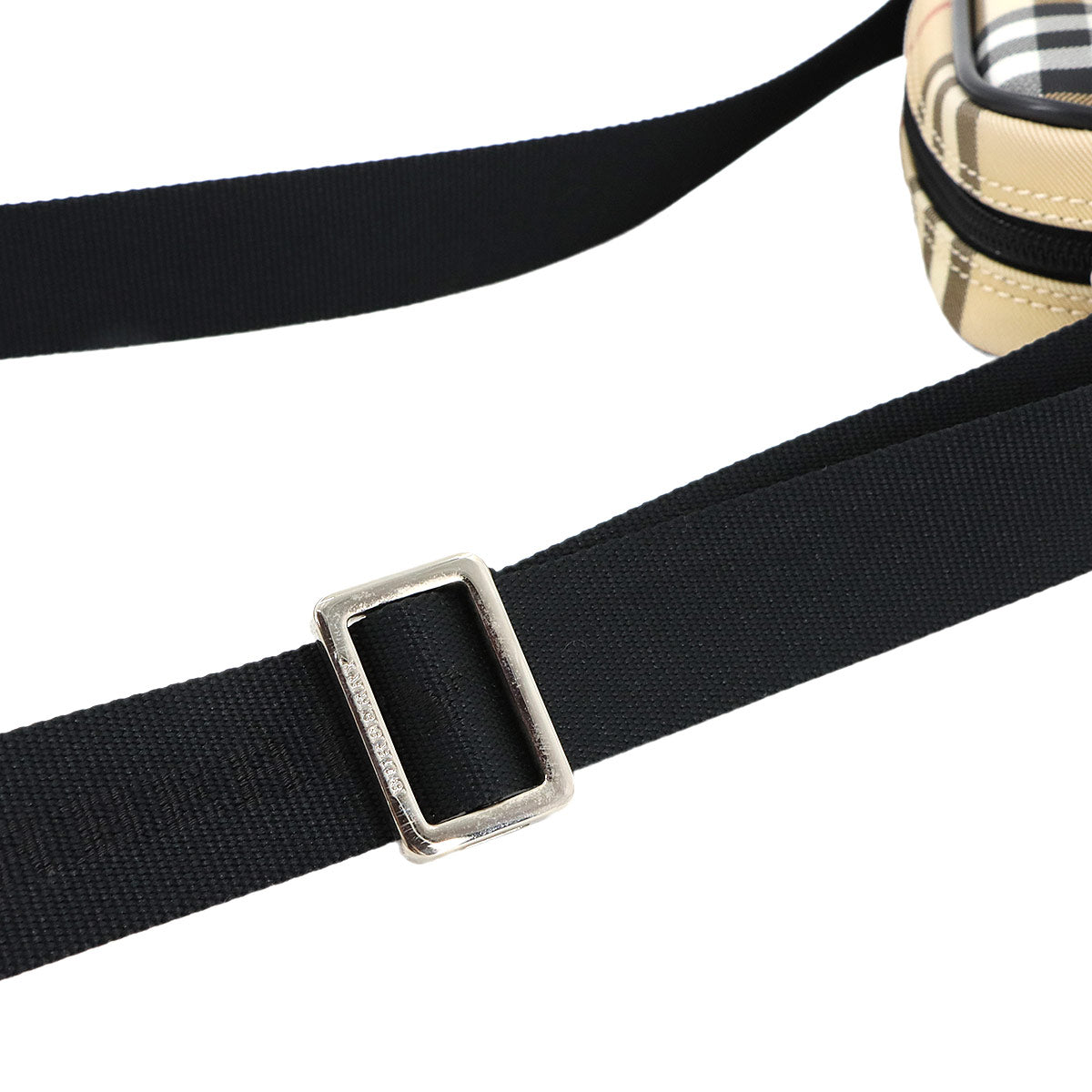 Plaid Shoulder Bag PVC Leather Canvas Beige Black Purse