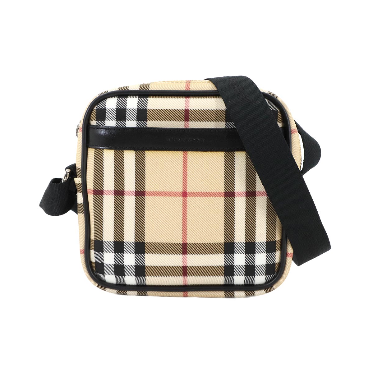 Plaid Shoulder Bag PVC Leather Canvas Beige Black Purse