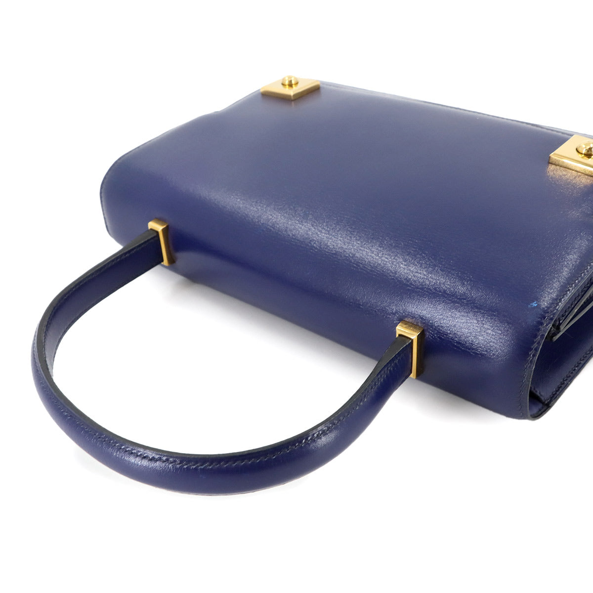 Piano Hand Bag Box Calf Blue Vintage Purse
