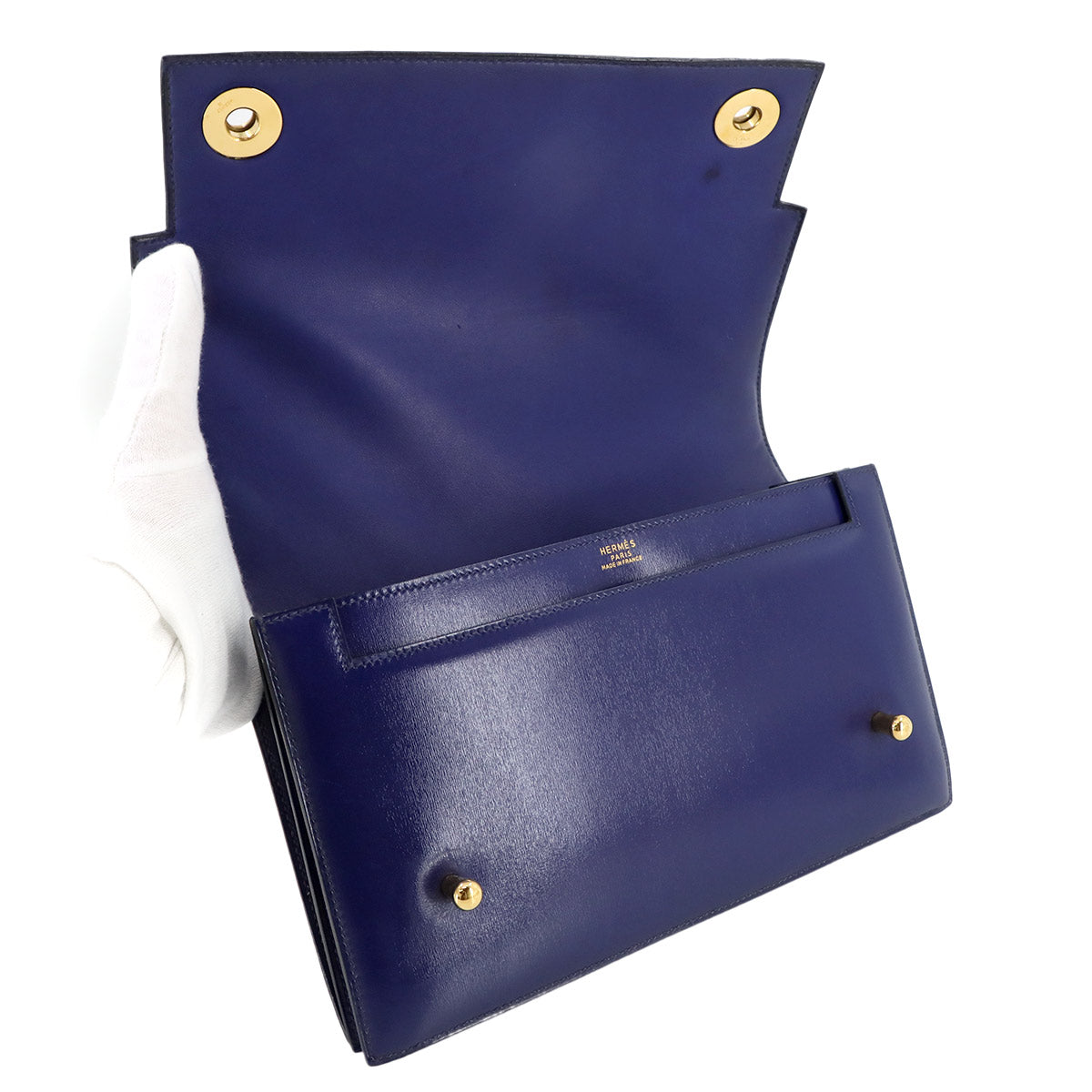 Piano Hand Bag Box Calf Blue Vintage Purse