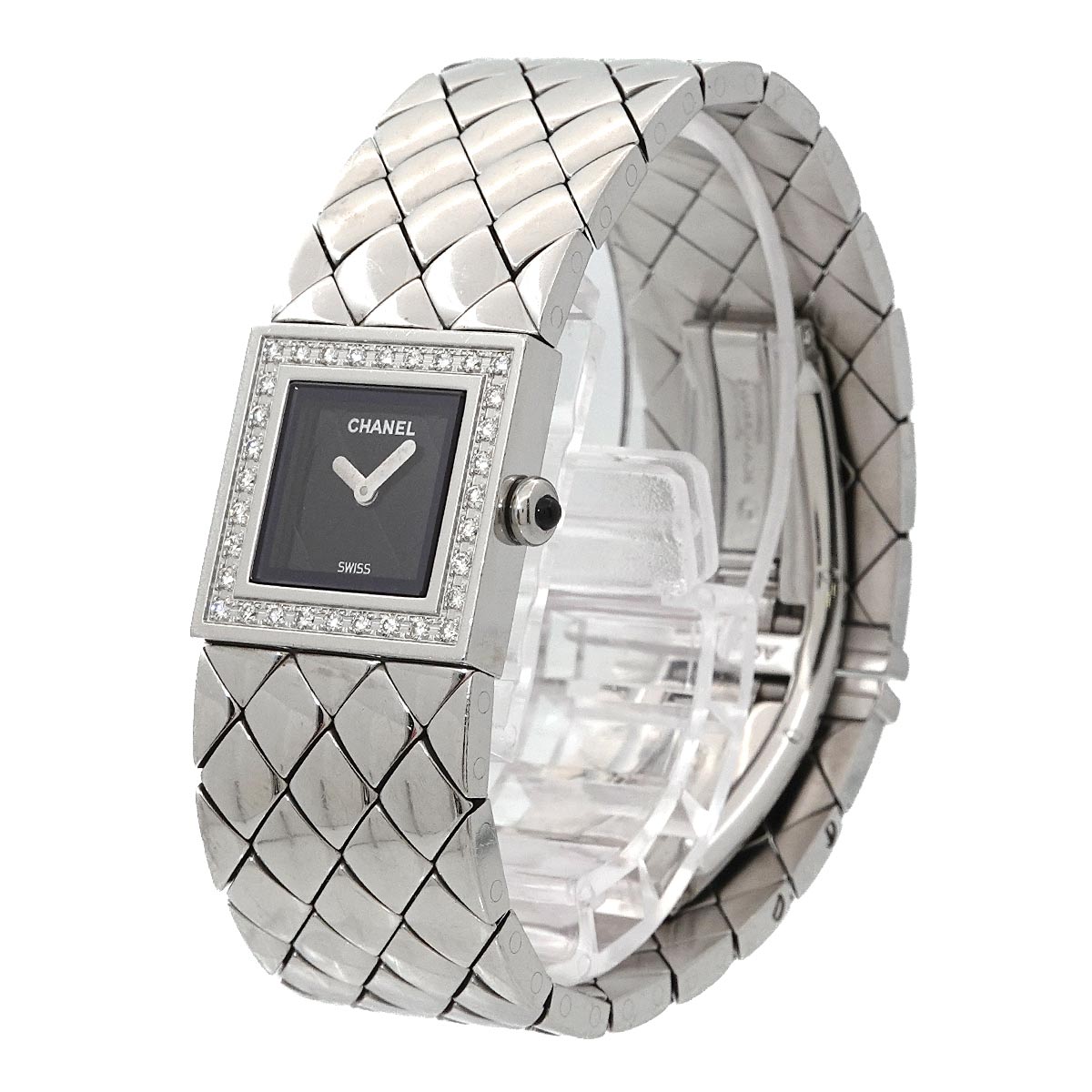 Matelasse H0489 Bezel Diamond Quartz Black Dial Ladies Watch