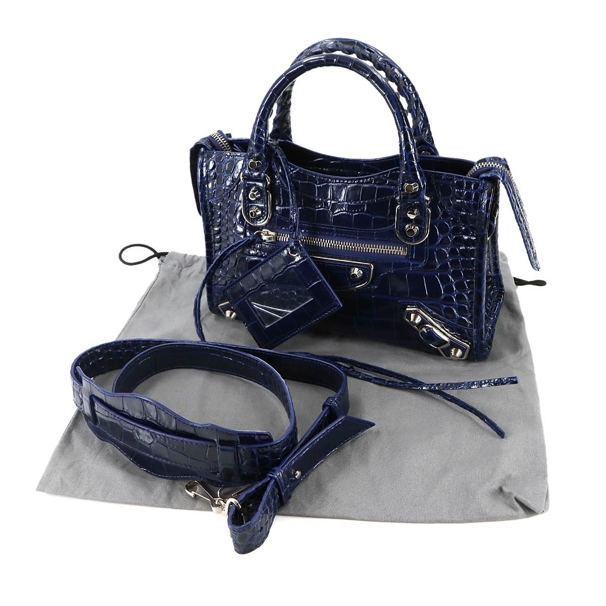 Classic Metalic Edge Mini City Hand Shoulder Bag Navy