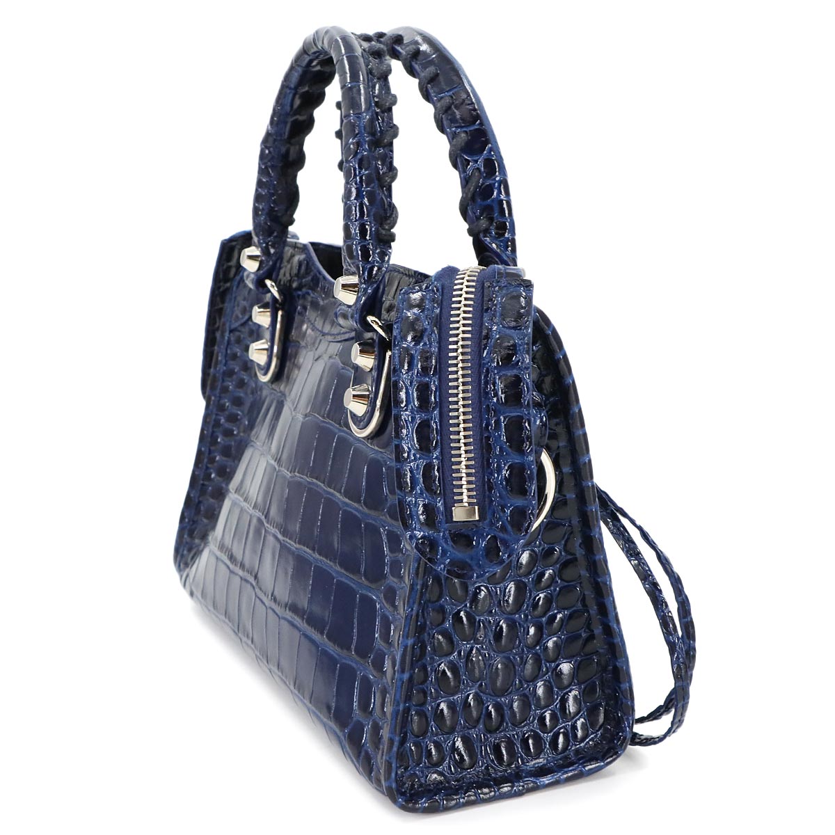 Classic Metallic Edge Mini City Hand Shoulder Bag Navy