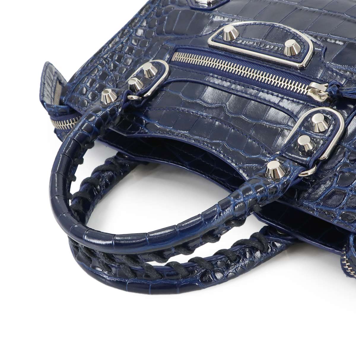 Classic Metallic Edge Mini City Hand Shoulder Bag Navy