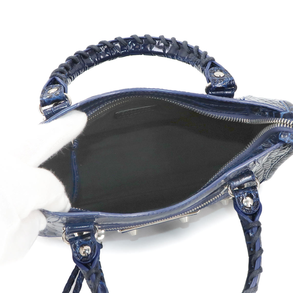 Classic Metallic Edge Mini City Hand Shoulder Bag Navy