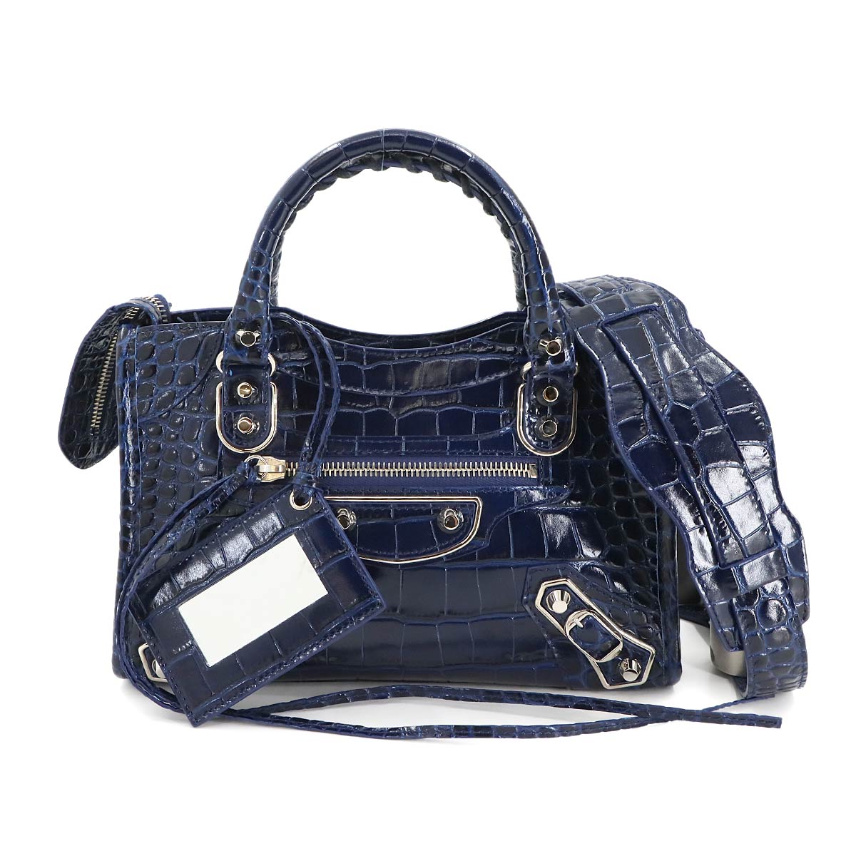 Classic Metalic Edge Mini City Hand Shoulder Bag Navy
