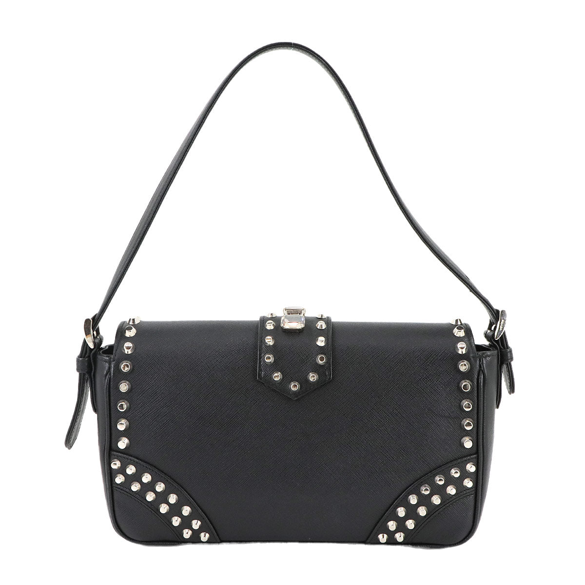Bijou Studs Shoulder Bag Saffiano Leather Black BR5084 Purse