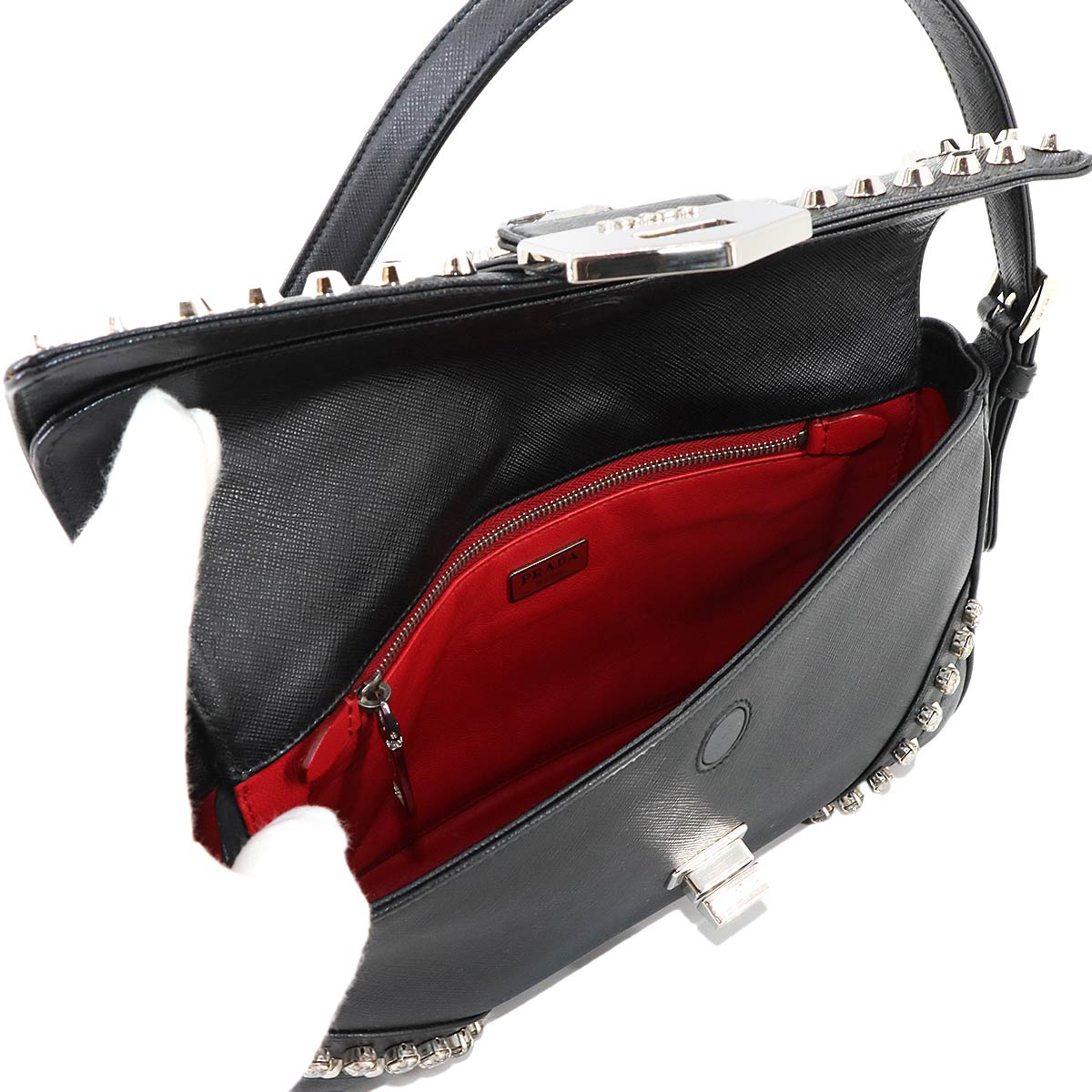 Bijou Studs Shoulder Bag Saffiano Leather Black BR5084 Purse