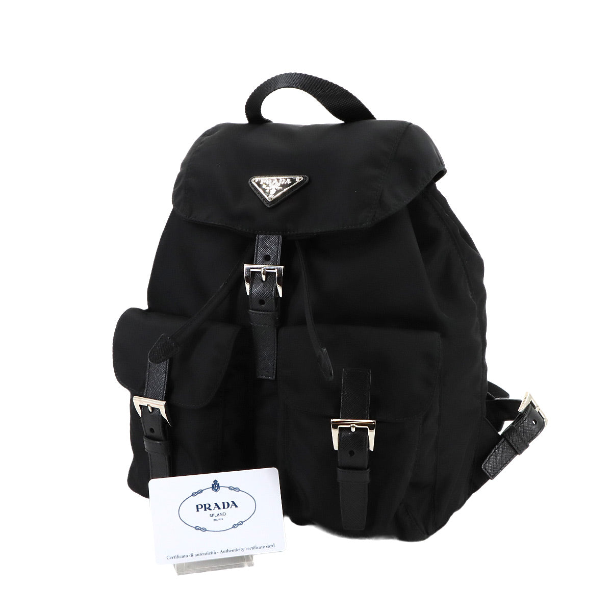 Small Backpack Nylon Saffiano Leather Black 1BZ677 Purse