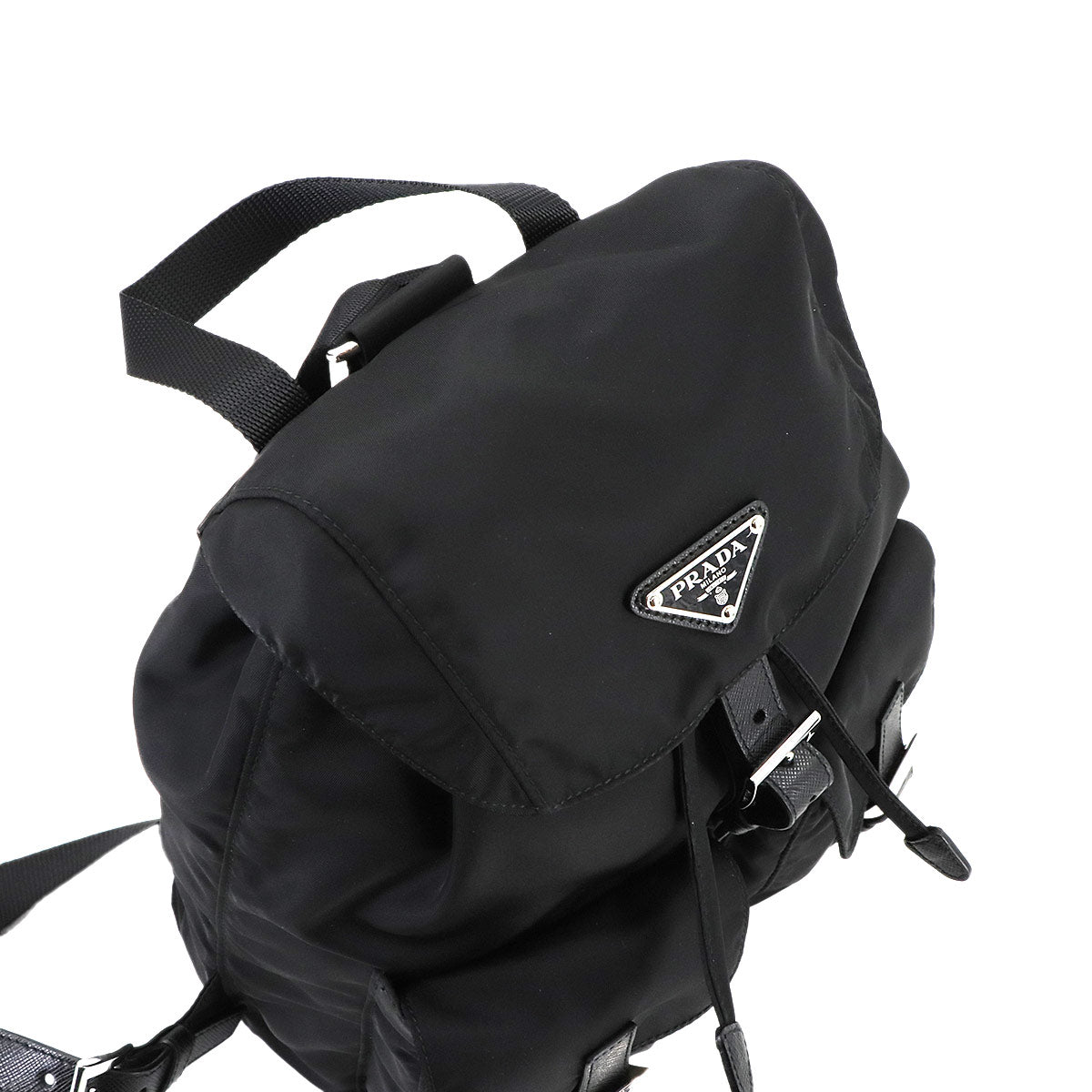 Small Backpack Nylon Saffiano Leather Black 1BZ677 Purse