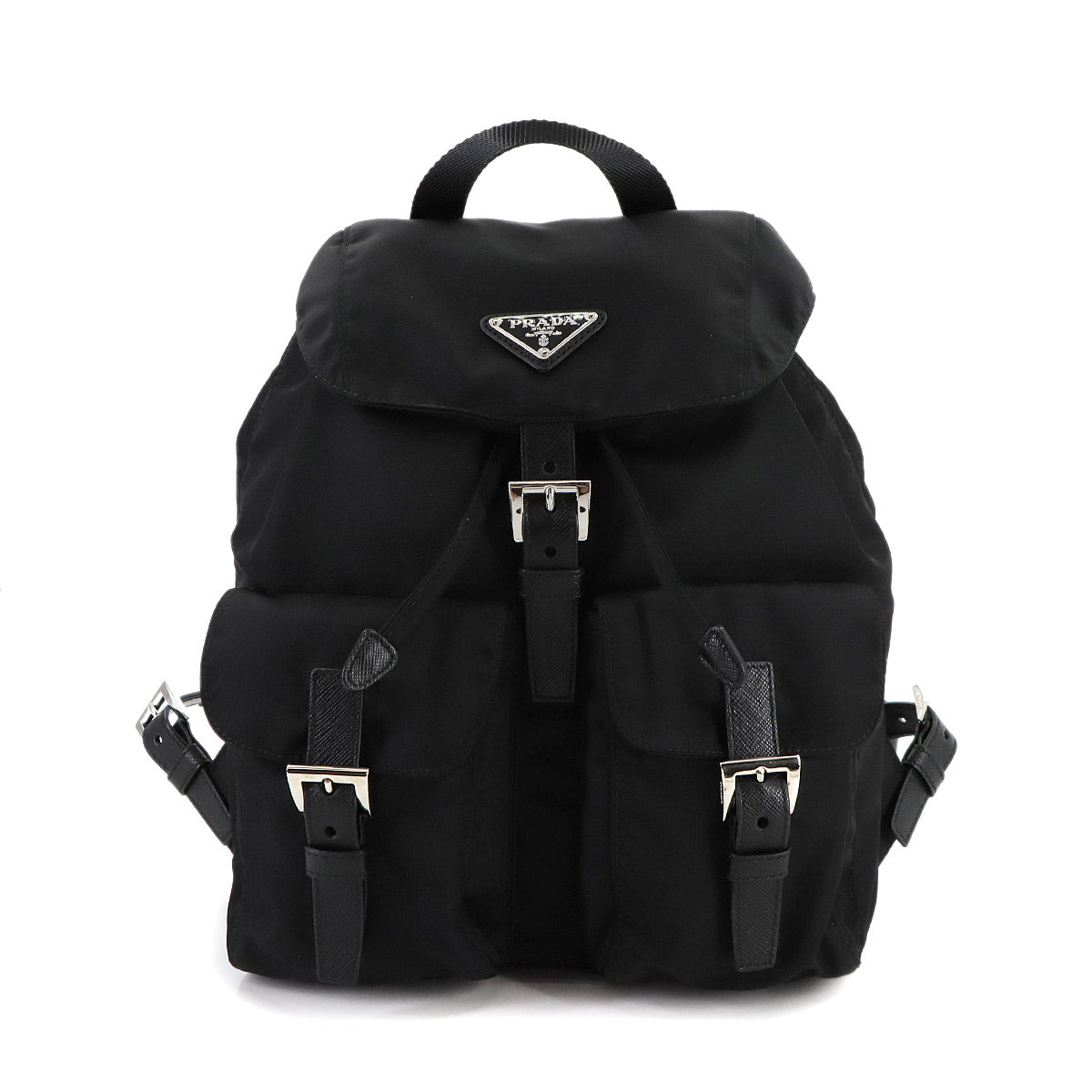 Small Backpack Nylon Saffiano Leather Black 1BZ677 Purse