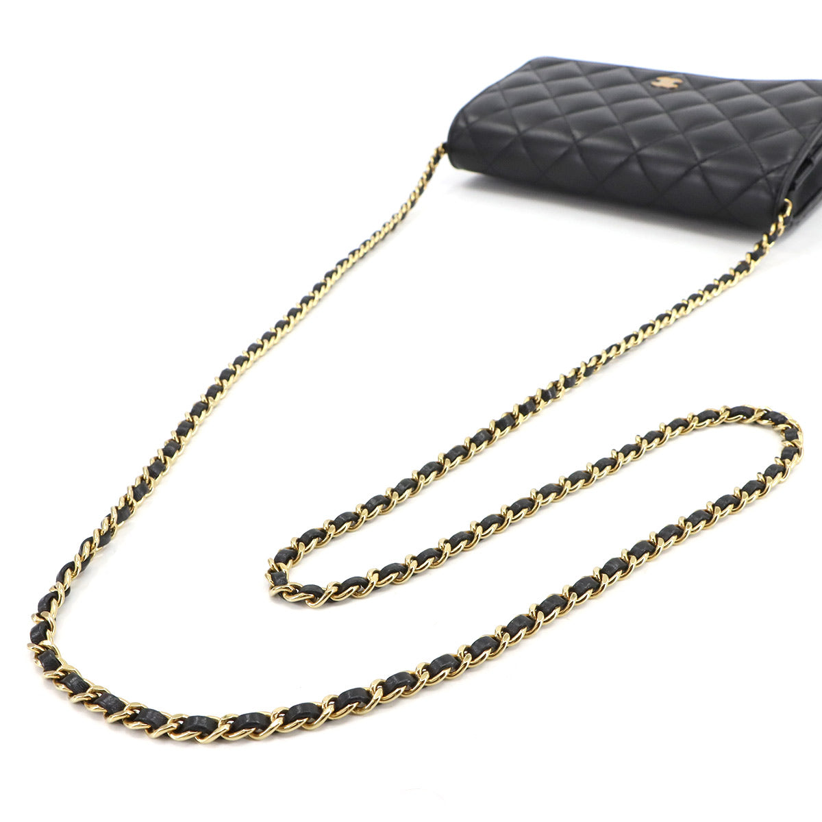 Matelasse Classic Chain Wallet Skin Leather Black AP0250