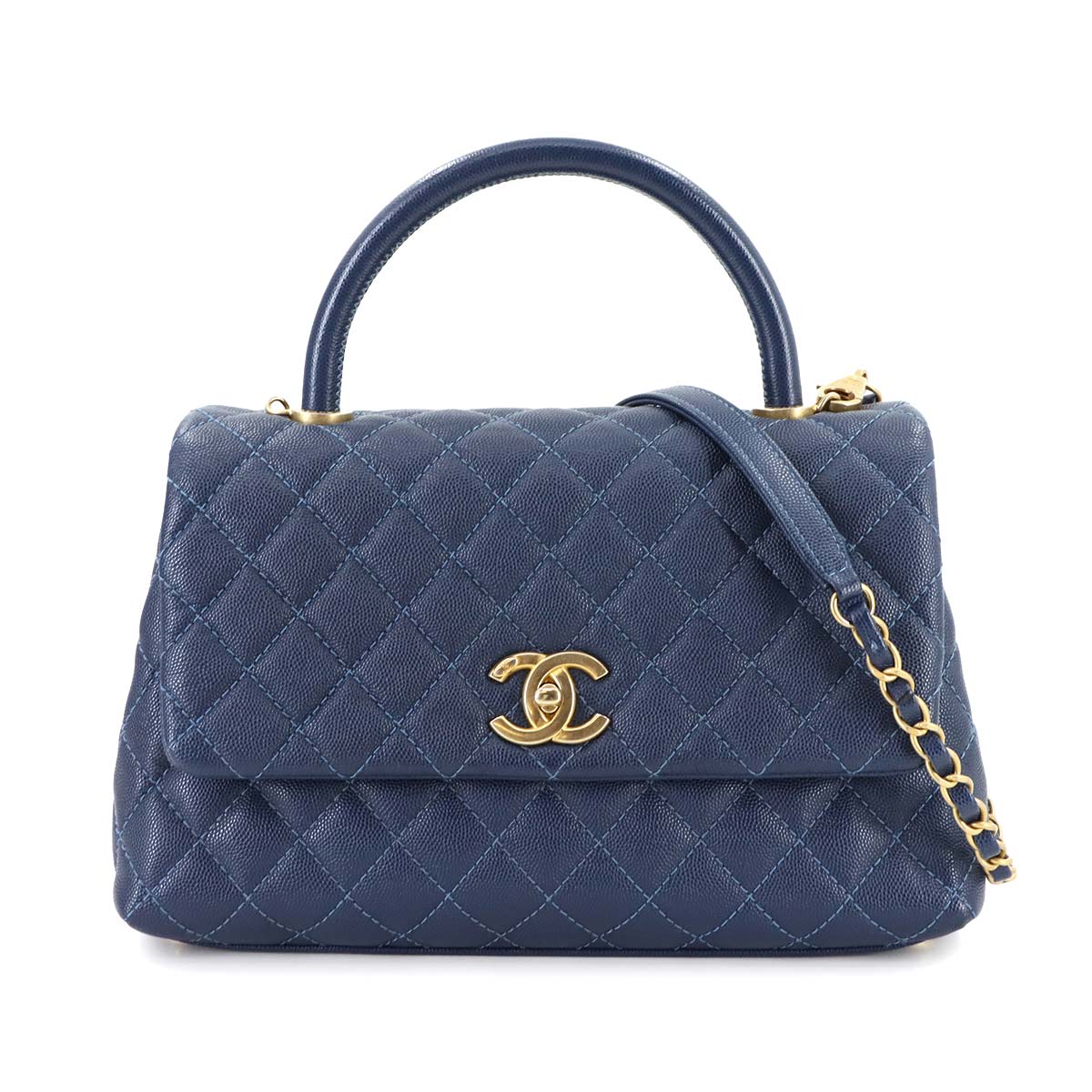 Coco Handle Matelasse Hand Shoulder Bag Leather Blue A92991