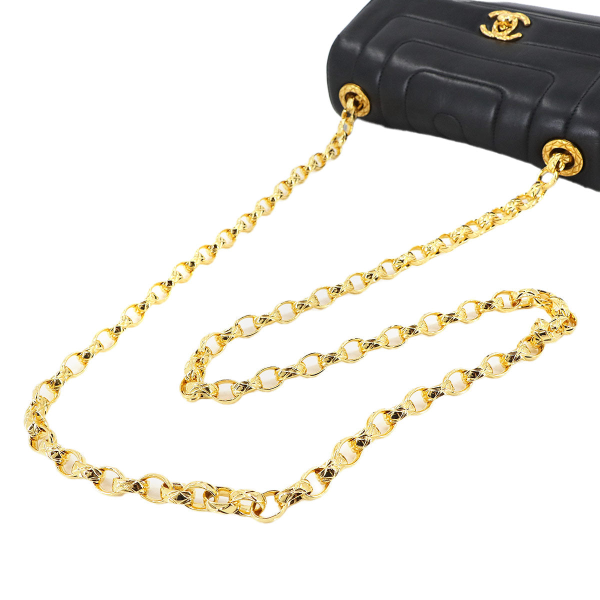 Bijou Chain Shoulder Bag Leather Black Vintage Purse