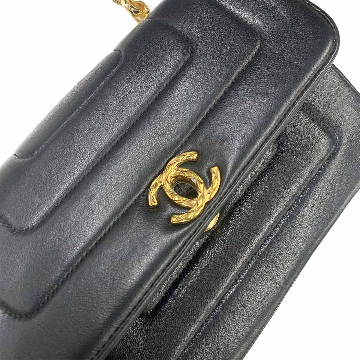 Bijou Chain Shoulder Bag Leather Black Vintage Purse