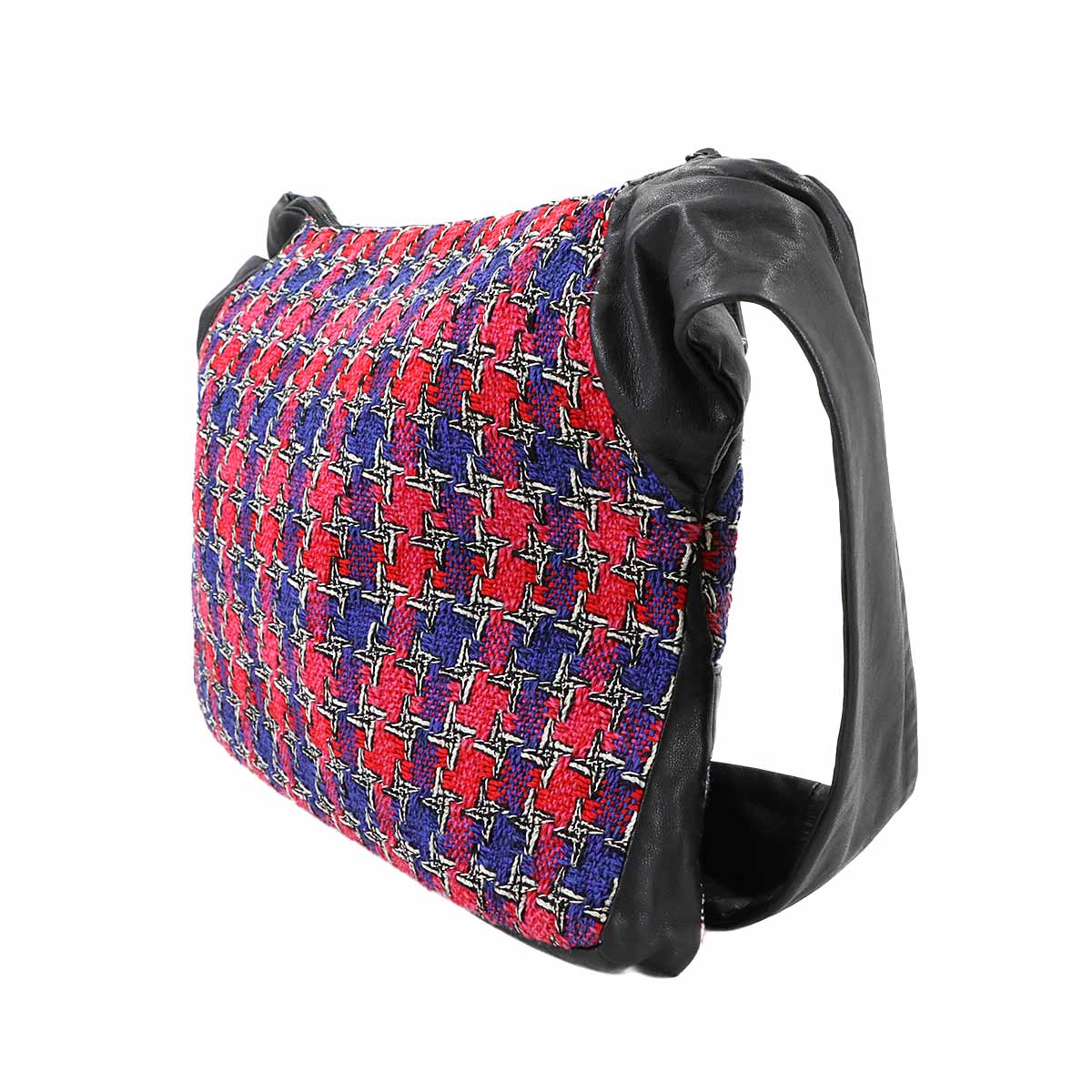 Girlchanel Shoulder Bag Tweed Leather Multicolor Black A90766