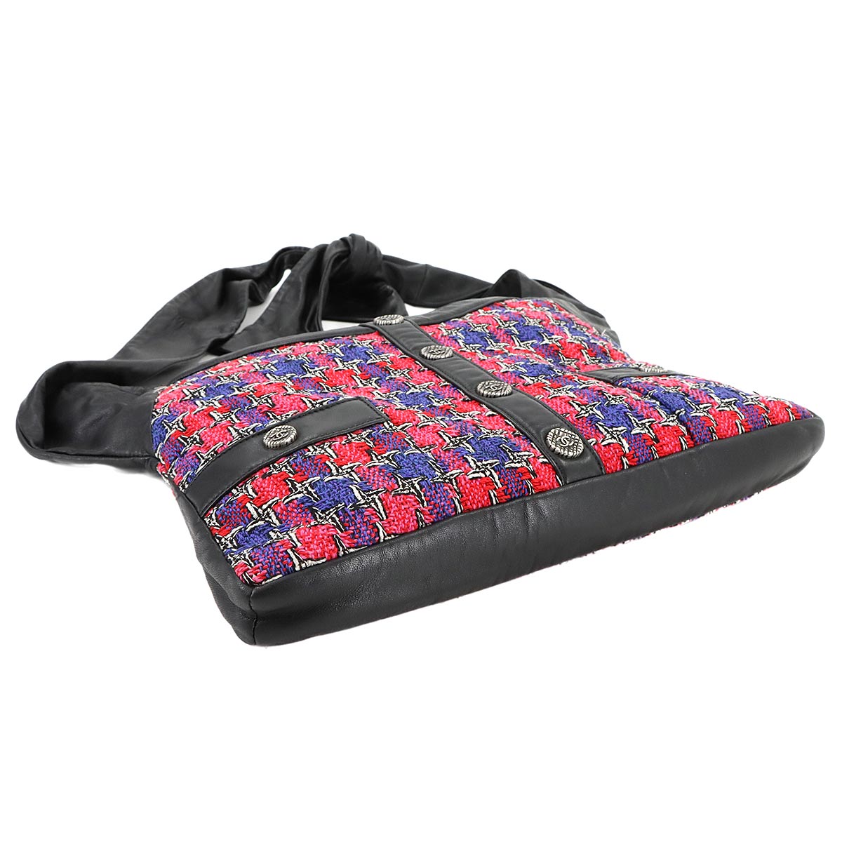 Girlchanel Shoulder Bag Tweed Leather Multicolor Black A90766