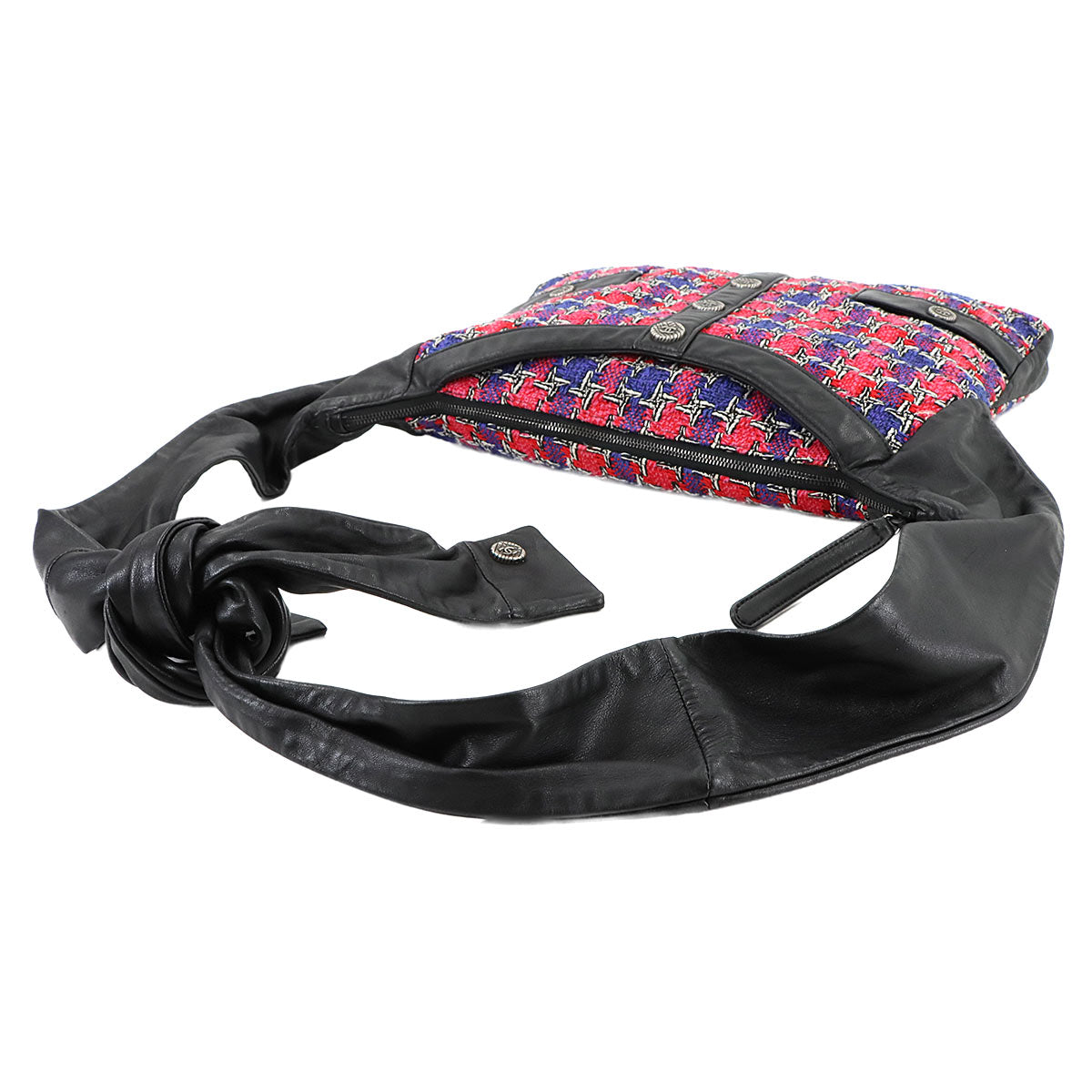 Girlchanel Shoulder Bag Tweed Leather Multicolor Black A90766