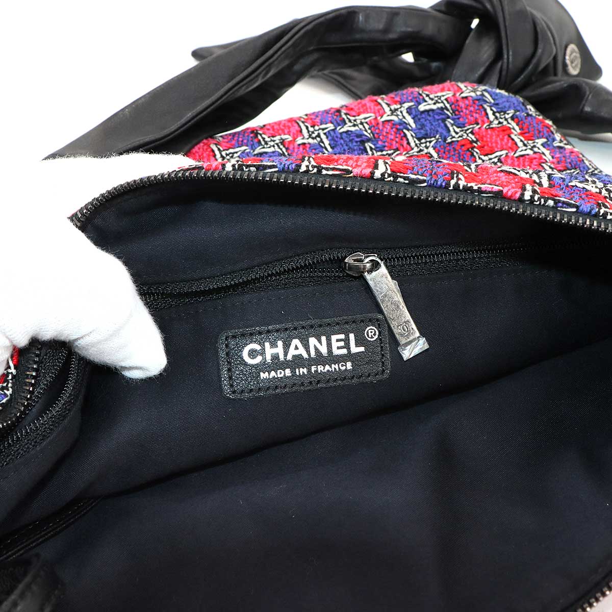 Girlchanel Shoulder Bag Tweed Leather Multicolor Black A90766