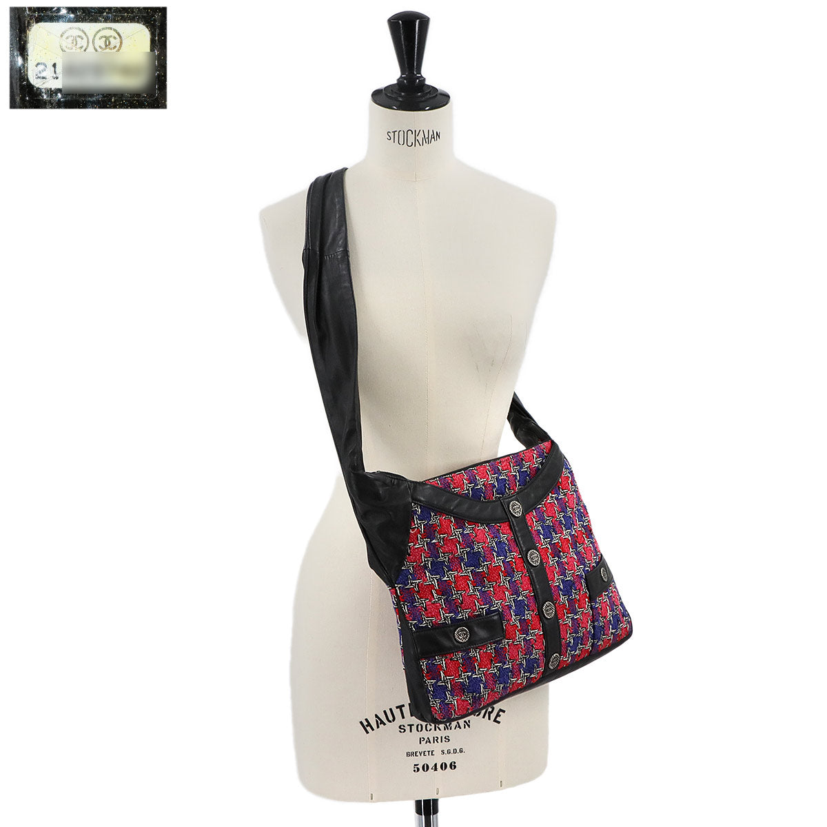 Girlchanel Shoulder Bag Tweed Leather Multicolor Black A90766