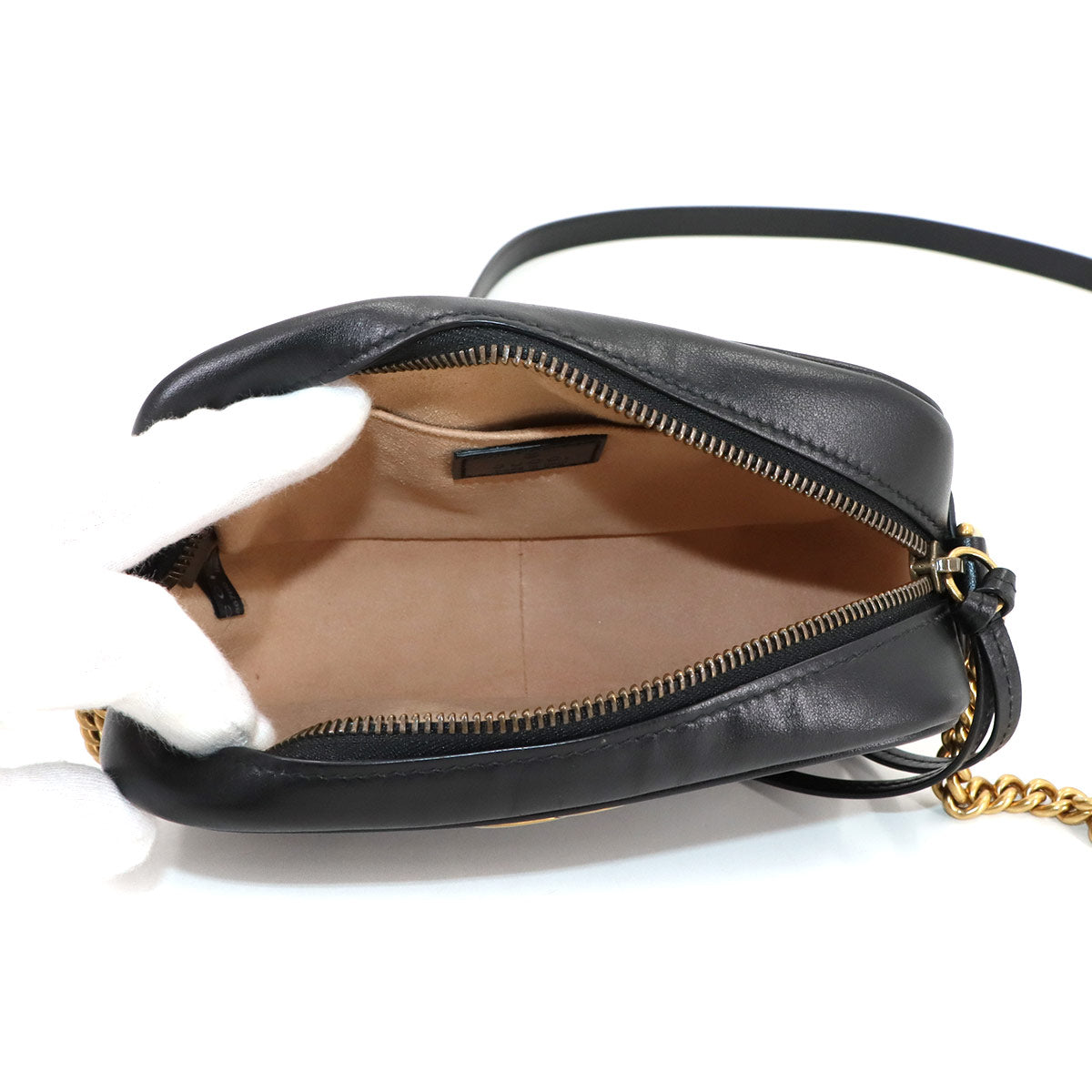 GG Marmont Quilting Mini Chain Shoulder Bag Leather Black 448065