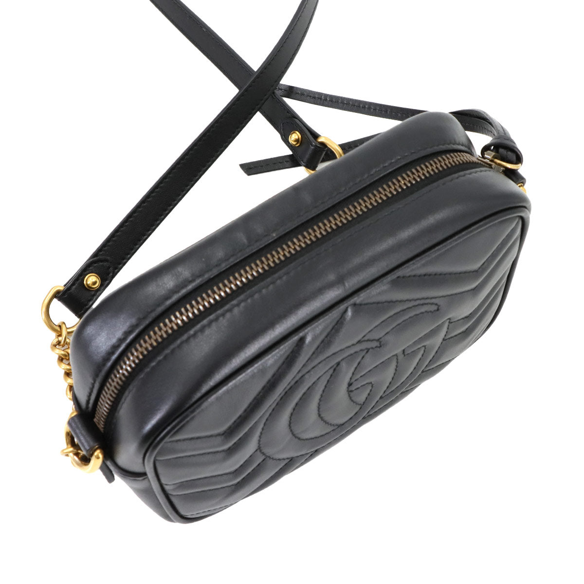 GG Marmont Quilting Mini Chain Shoulder Bag Leather Black 448065