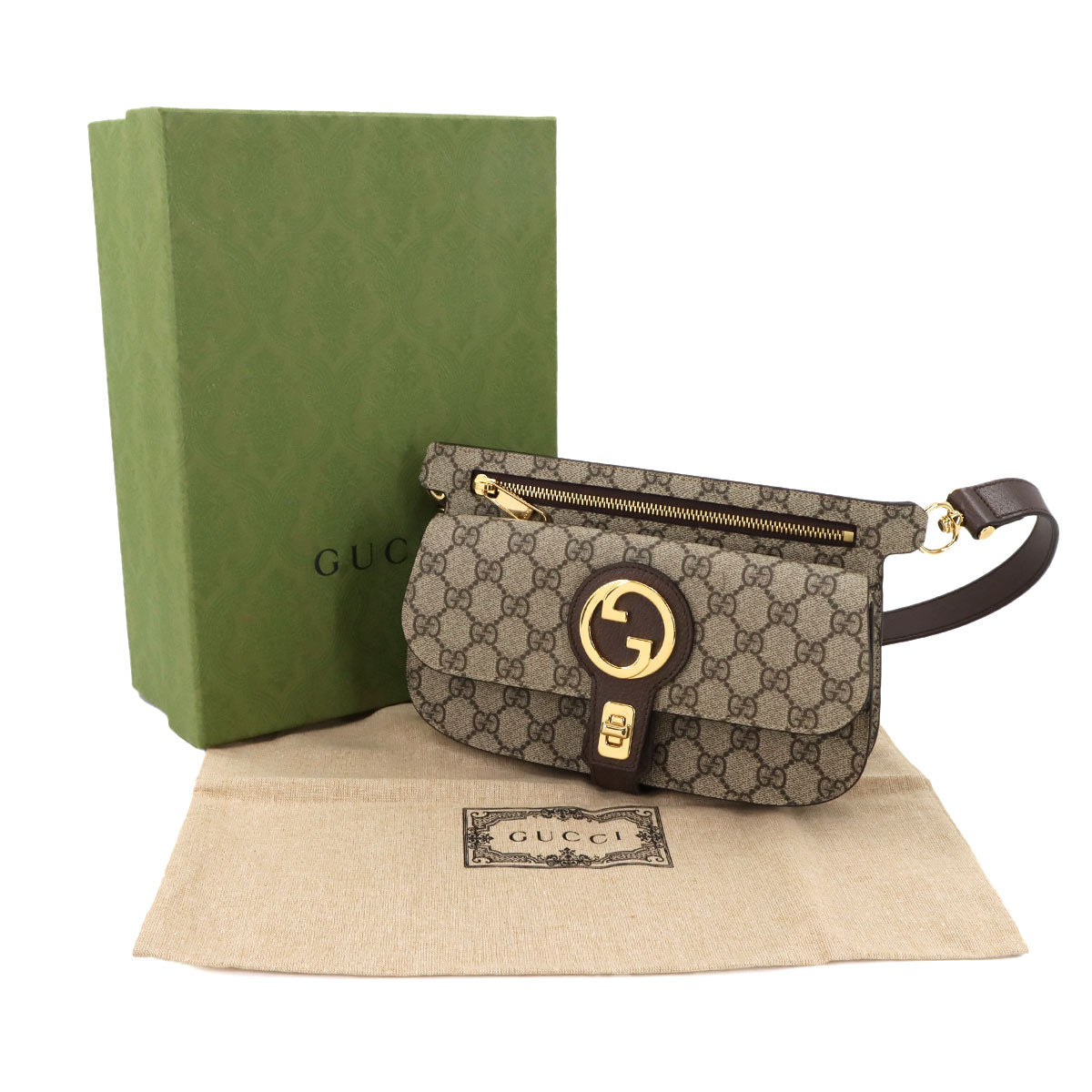 Blondie GG Supreme Belt Bag Leather Beige Brown 718154 Purse